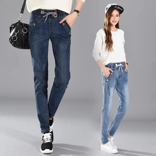 200 Pounds Plus Size 5XL Women Winter Harlan Jeans Leisure Elastic Waist Trousers Thick Girls Outerwear With Velvet Pants MZ1891