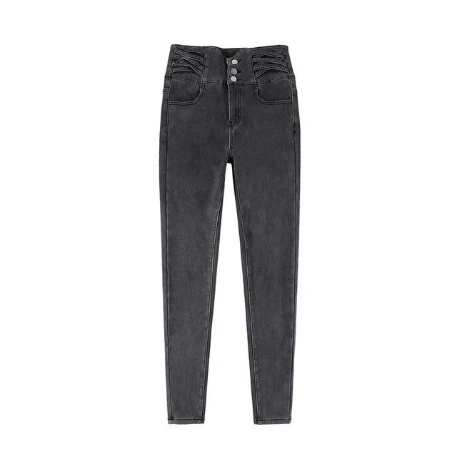 Fleece Women Warm Jeans Lady High Waist Skinny Pencil Denim Pants Winter Fleece Mom Retro Thicken Trouser Pantalones Aesthetic
