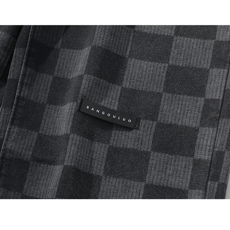 Women Black Gradient Jeans Plaid Vintage Straight Pants High Waist Casual Fashion Wide Leg Baggy Denim Trouser Ladies Summer