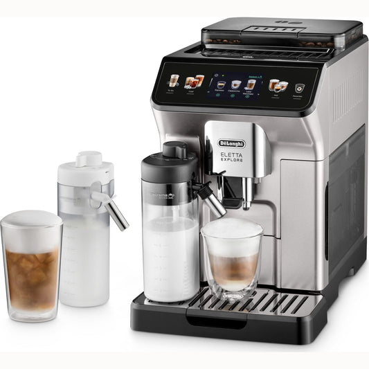 Kaffeevollautomat ECAM 450.55.S ELETTA EXPLORE (Kegelmahlwerk, TFT Touch Display, 300 g Bohnenbehälter, 1,8 l Wassertank, 19 bar, Milchbehälter, einstellbarer Mahlgrad, LatteCrema System) - Silber